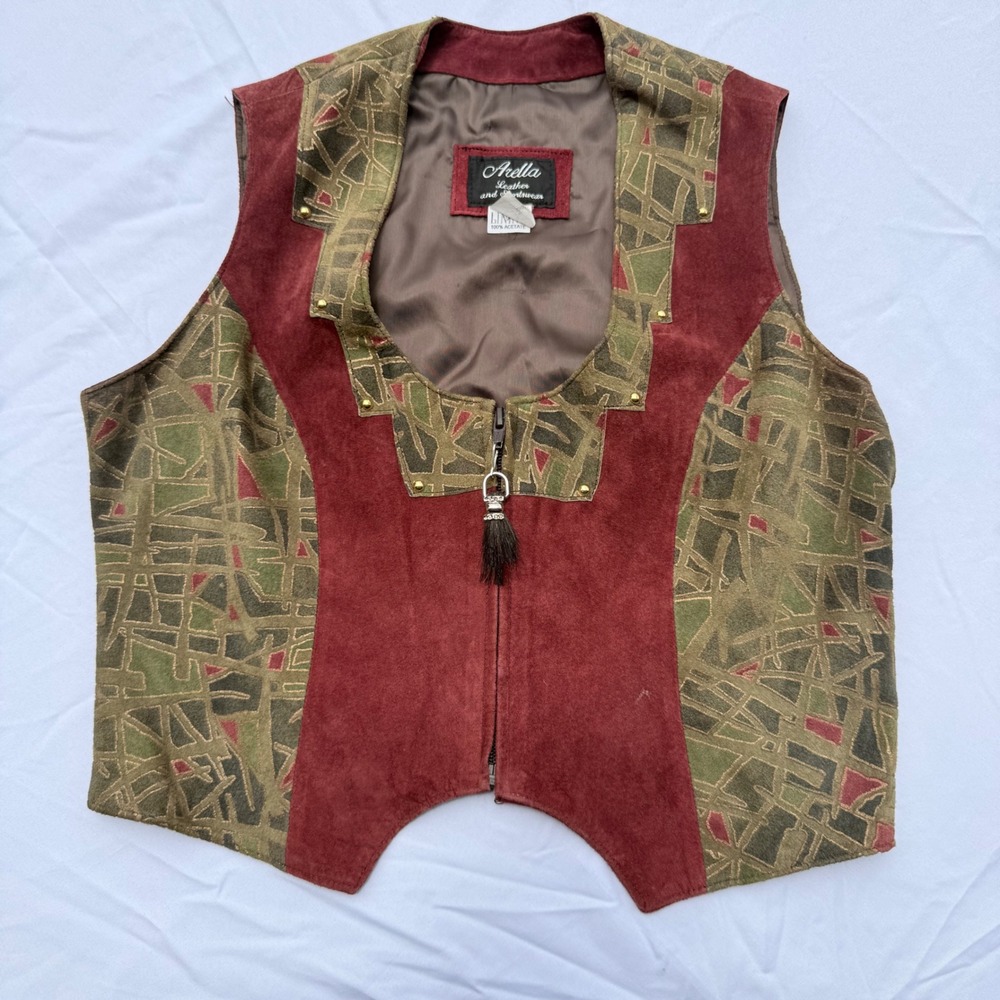 Vintage Adella Western Boho Wearable Art Vest  Full Leather Mixed Texture Design